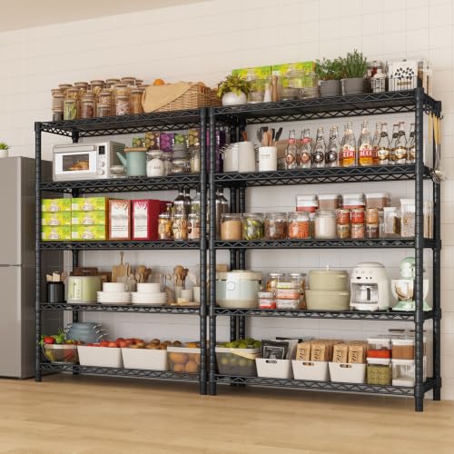 Mapleyard Storage Shelves 5 Tier Sturdy Metal Garage Shelving Unit with Adjustable Leveling Feet, Space-Saving Shelves Organizer for Pantry, Laundry, Kitchen, 90cm x 35cm x 183cm, NSF Certified,Black