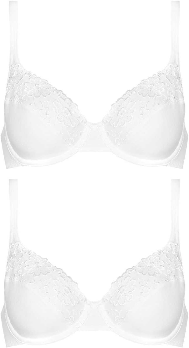 Highstreet Outlet Multipack 2 x Pack White Embroidered Non Padded Balcony Cotton Rich Bra Cup A-DD