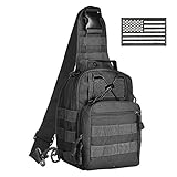 CVLIFE Sling Pack Bag Small Outdoor Tactical Backpack Chest Pack with American Flag Velcro Patch Black
