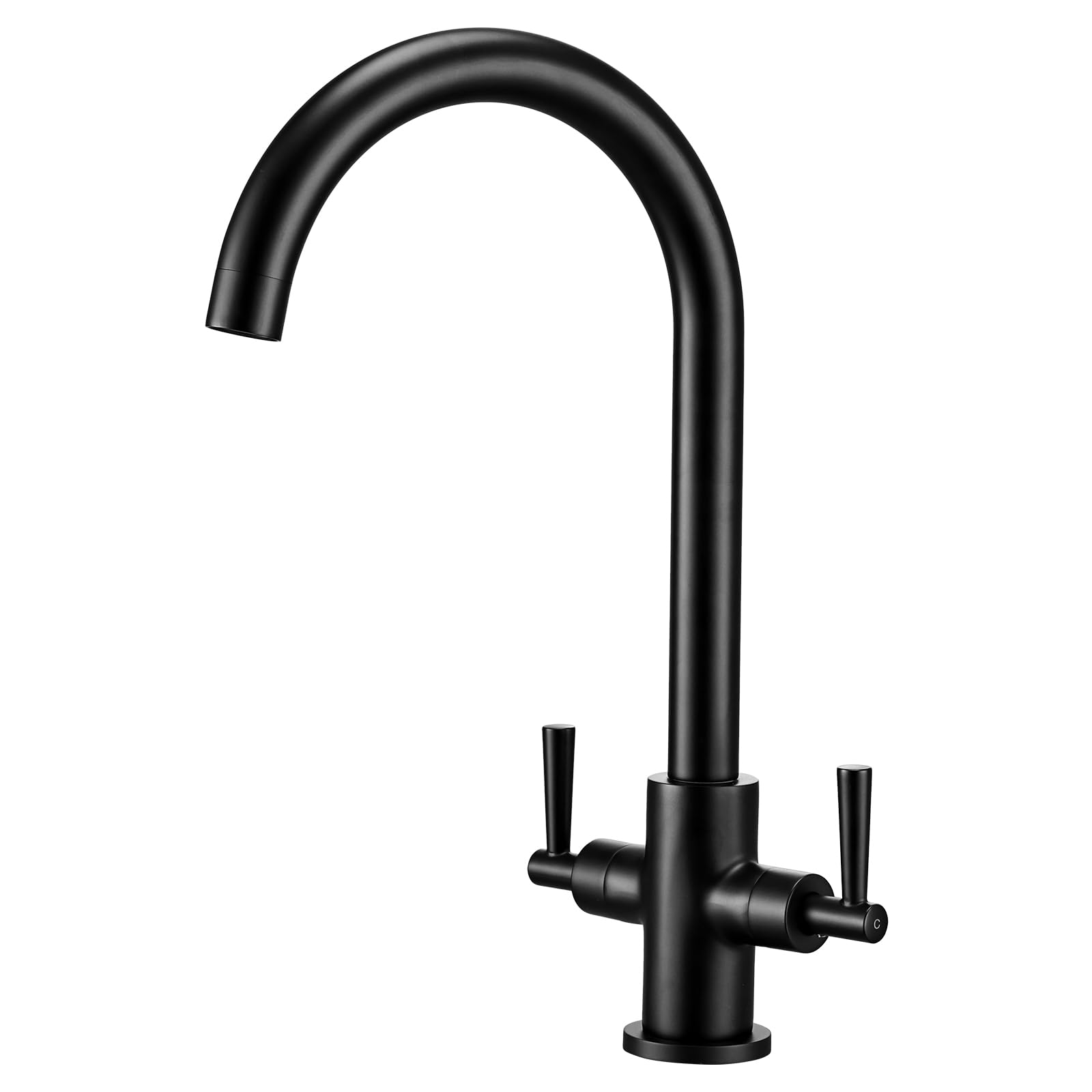 Kitchen Sink Mixer Taps Monobloc Dual Lever Brass Swivel Spout Matte Black Kitchen Tap Stainless Steel Faucet Swan Neck Mixer Taps 1 Hole — image 1