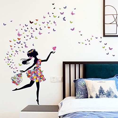 Kibi Wall Sticker Butterfly Fairy Bedroom Living Room Walls Girl Butterfly Flower Fairy Sticker, Transparent, 2 Unité (Lot de 1) - Image 4