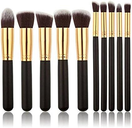 Tribecca 10pcs Makeup Brush Set, 10 Professional Makeup Brushes Kit Black Gold Handle