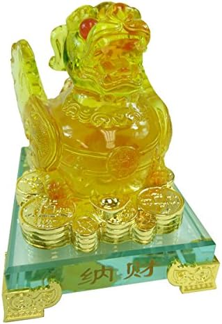 HONGVILLE Traditional Chinese Feng Shui Decor Fortune Wealth Prosperity Decorative Statue, Amber Pi Yao
