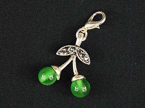Miniblings Cherries Double Green Glass Beads Charm Pendant For Bracelet Wristlet, silver, 25mm - Image 4