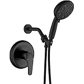 VIKASI Single-Handle Shower Faucet Set Shower Kit with Valve Shower Trim Kit with 10 Spray Handheld Shower Head System Shower Valve and Trim Kit Matte Black Shower Fixtures