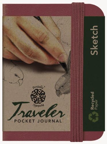Pentalic Art Traveler Pocket Journal Sketch Book, 4" x 3", Burgundy