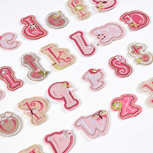 26pcs Pink Sheep Letter Iron on Patches, DIY Name Sew on Appliques Embroidered A-Z Letters Patch for Clothes Dress Plant Hat Jeans Flowers Applique Accessory