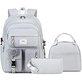 Jaygulf Girls Backpack Stylish Schoolbag Set for College or High Student Laptop Backpack for Women Grey