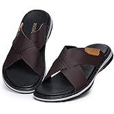 MGGMOKAY Mens Cross Slides Sandals Summer Leather Slipper Anti-Slip Comfortable Sandals