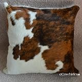 ecowhides Cowhide Pillow Case, 15” x 15” Tricolor Genuine Leather Cowskin Throw Pillow Cover, Tricolor (One Sided, Case Only)