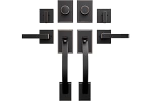 GUA OYH Door Handle Sets Double Front Door Handle Set with Handle Lever Oil-Rubbed Bronze Double Door Handleset with Dummy Front Door Lock Set Double Door Handles for Front Door or Office Door