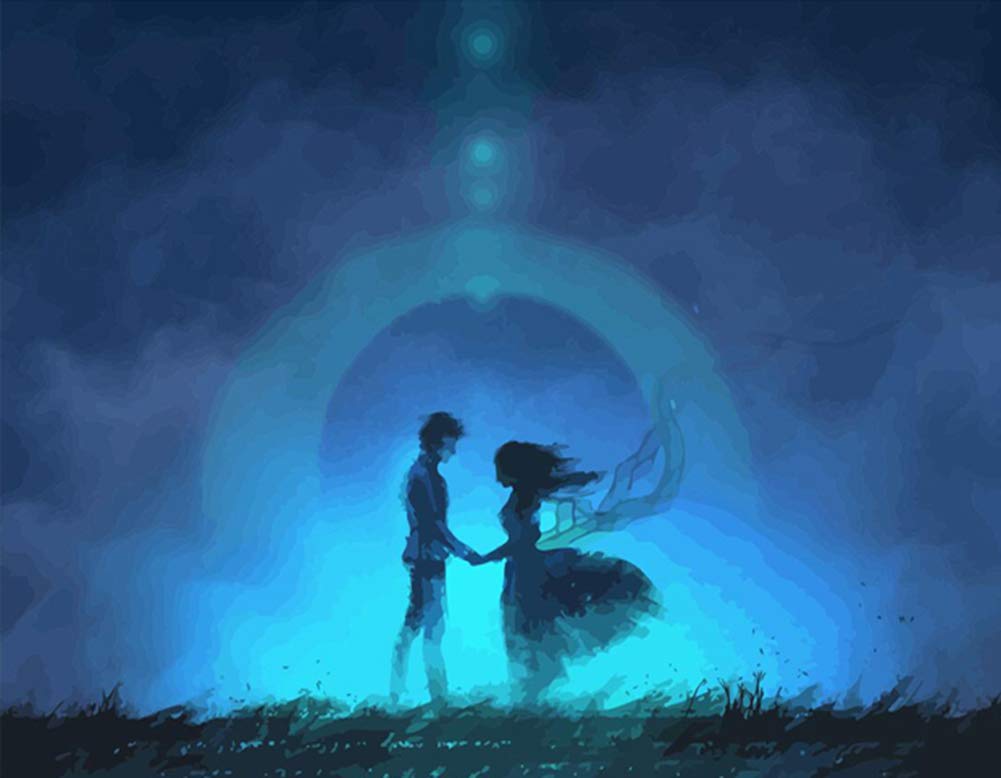ABEUTY DIY Paint by Numbers for Adults Children, Night Couple Holding Hands 16x20 inches Number Painting Art Therapy (Couple, No Frame)