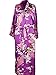 Simplicity Luxurious Kimono Robe in Silky Peacock Floral Print.Pockets, Purple