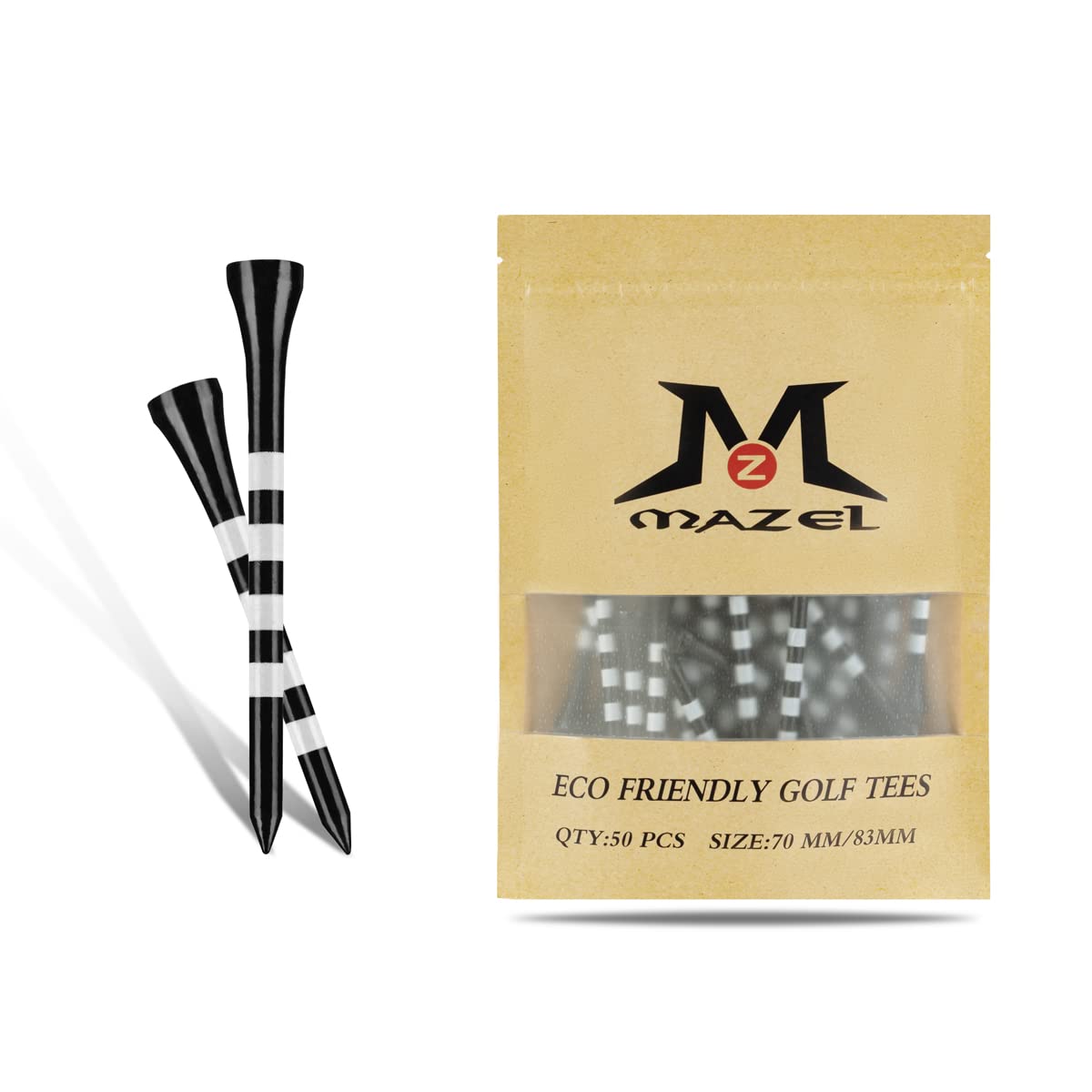 MAZEL 50 Counts Bamboo Golf Tees 2 3/4"&3 1/4" Mixed Size,Smart Marking System,Low Resistance &Less Side Spin Wooden Golfing Tees