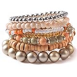 TQS Stacked Bracelets - 7Pcs Multi Layers Bracelet - Bohemian Stretch Beaded Bangle Chain Women Bone