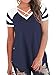 Imily Bela Womens Summer Tops Short Sleeve T-Shirts Casual Color Block V Neck Tunic Tees