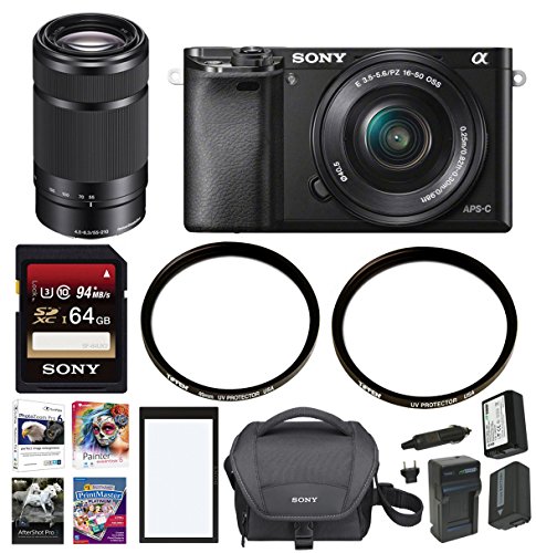Sony-a6000-Mirrorless-Camera-w-16-50mm-SEL55210B-Lens-64-GB-SD-Card-Bundle