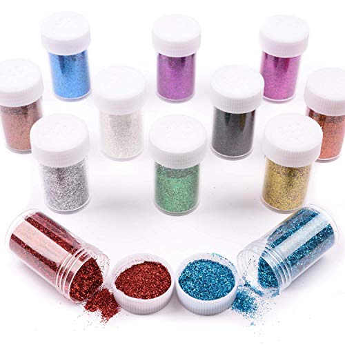 Allwon Glitter Powder Sequins Loose Eyeshadow Glitter Powder Shakers for Slime Scrapbooking Face Body Nail Art Holiday Crafts (12 Boxes)