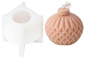 Xidmold 3D Christmas Ball Candle Mold, Xmas Ornament Silicone Mold for Fondant, Chocolate, Soap, Plaster, Candle, Christmas Crafts (E)