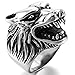 INBLUE Men's Stainless Steel Ring Silver Tone Black Wolf Head Size12