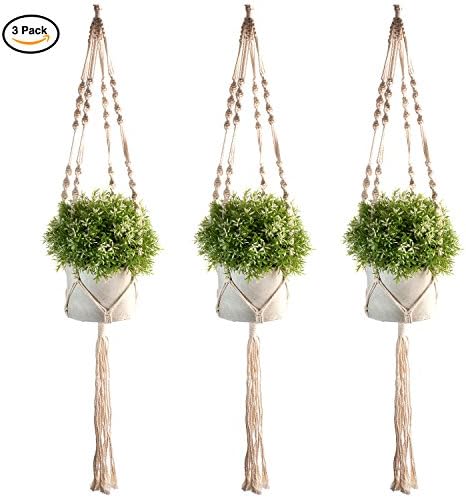 Macrame Plant Hangers Hanging Planters - Handmade 100 Percent Cotton Rope - 40 Inches Long 4 Legs - for Outdoor Indoor - for Pots Up To 10 Inches Diameter (3 Pack) - Plant and Pot Not Included