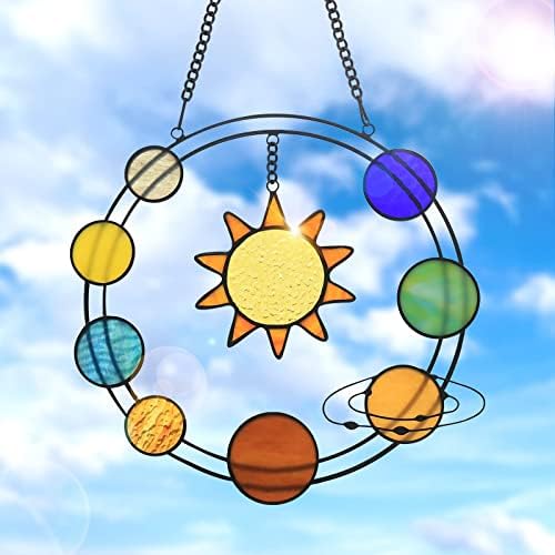 Solar System Suncatcher Stained Glass Window Hangings 9"x9.8" Galaxy