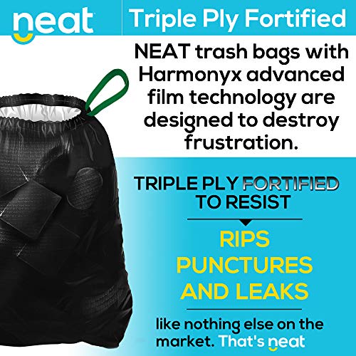 Neat 30 Gallon Drawstring Trash Bags - (MEGA 120 COUNT) - Triple Ply Fortified, Eco-Friendly 50% Recycled Material, Neutralize+ Odor Technology, Reversible Black and White Garbage Bags