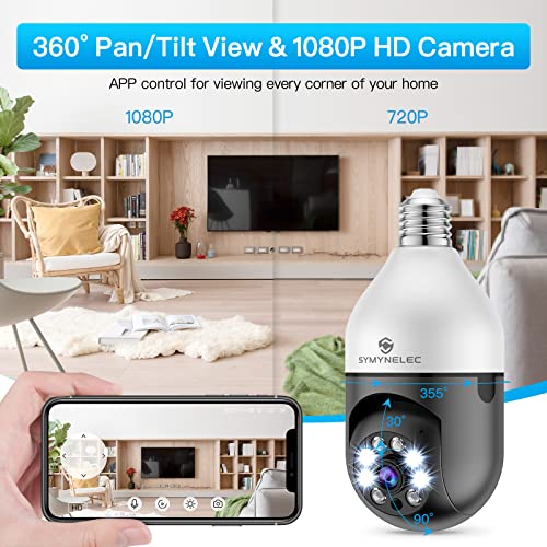 Light Bulb Camera, SYMYNELEC 360 Degree Pan/Tilt Panoramic IP Security
