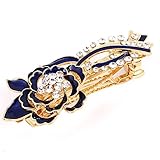 Gold Tone Metal French Clip Blue Flower Design Hair Clip Barrette
