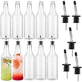 Dandat 20 Pcs 32 oz Plastic Long Neck Bottles with Pourer and Caps Plastic Juice Pour Bottles with Stainless Steel Pourer Tapered Spout for Liquor Juice Store (Sliver)
