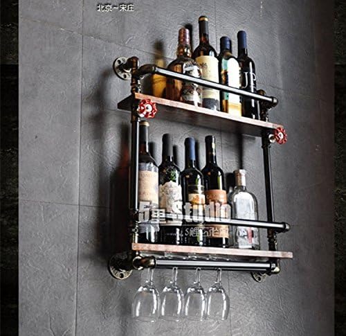 PinWei Home Loft Industrial Vintage Pipe bar Cafe bar Restaurant Wall Mounted Wine Rack Liquor Cabinet Wine Glass Rack Wine Racks,Matt Black: 521555