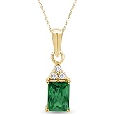 Jewel Zone US Simulated Green Emerald & White Topaz CZ Pendant Necklace in 14k Gold Over Sterling Silver (1.5 Ct)