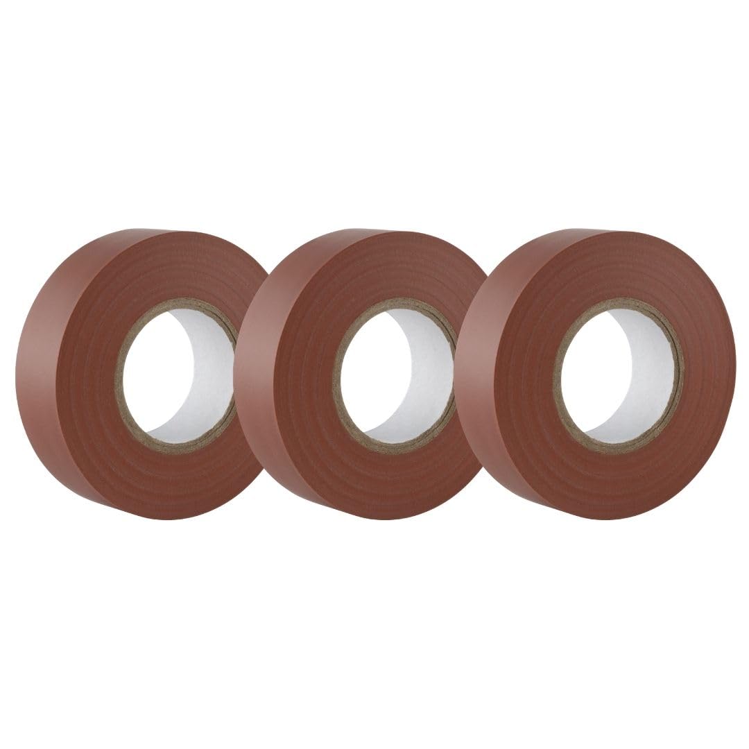 GTSE Brown Electrical Tape, 19mm x 20m, Strong Self-Adhesive PVC Insulation Tape for Insulating, Repairing and Protecting Electrical Wires, 3 Rolls