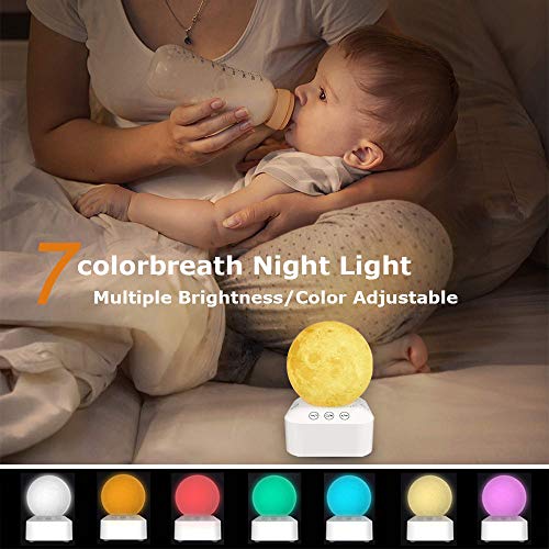 FEISIKE White Noise Machine with Lamp Light,Sound Machine for Sleeping,10 Soothing Sounds,8 Level Adjustable Volume Relaxing Music Nature Sounds,7 Color 3D Printing Moon Night Light for Adults & Baby - Thumbnail 2