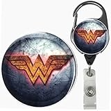 Superhero Real Charming Retractable Metal Carabiner ID Badge Holder Badge Reel (Wonder Shield MC)