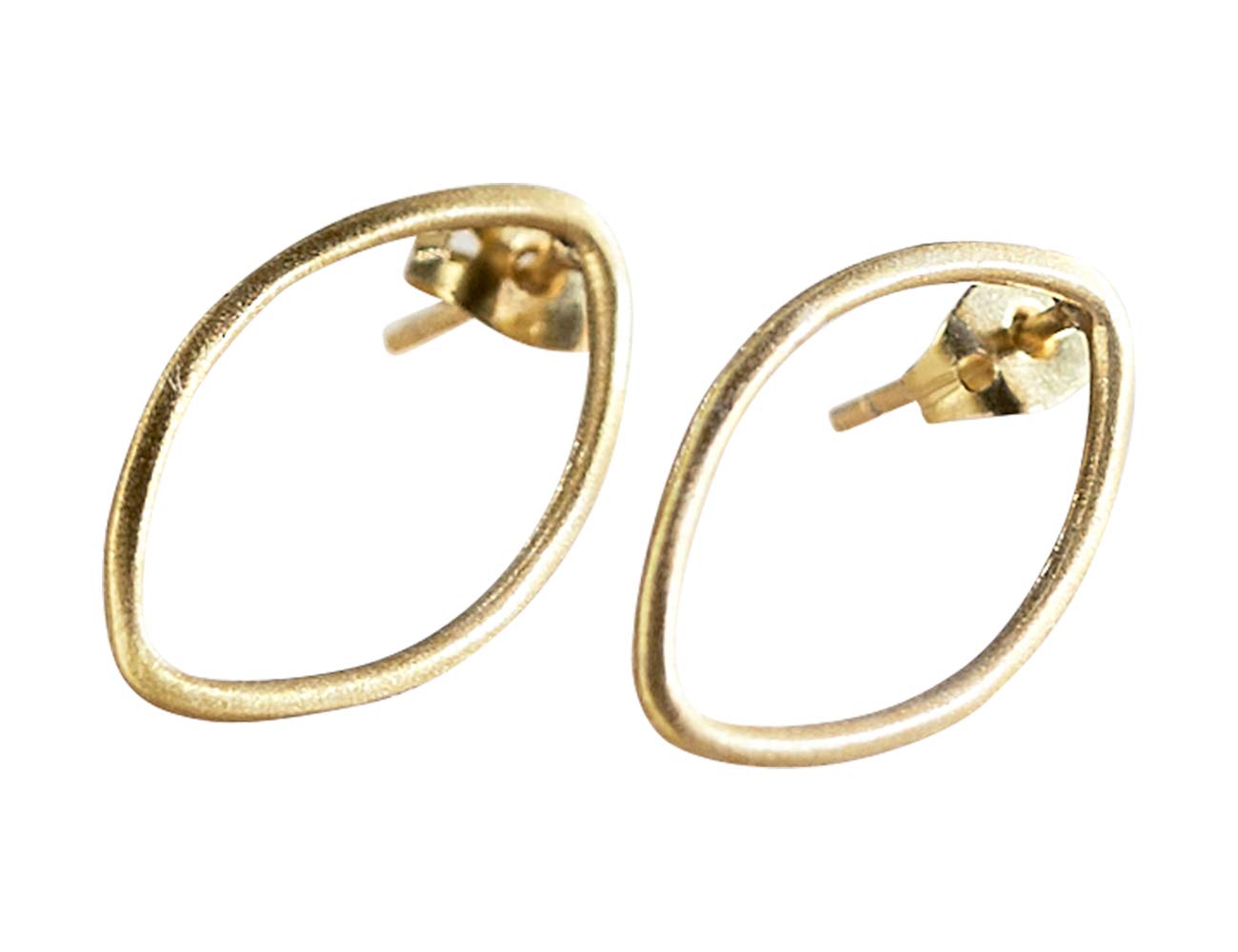 Minimalist Oval Brass Earrings with 925 Sterling Silver Finish – Small Lightweight Handmade Studs for Women – Elegant Geometric Artisan Jewelry