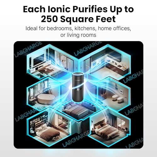 LabCharge Small Ionic Air Purifier for Home & Bedroom – Silent HEPA Filter – Covers 250 Sq Ft – For Pet Hair, Smoke, Dust, Odors & Dander – Compact Black Design – Pack of 5