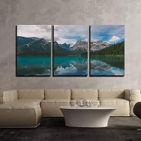 3 Piece Canvas Wall Art - Natural Mountain Lake - Modern Home Art Stretched and Framed Ready to Hang - 16"x24"x3 Panels
