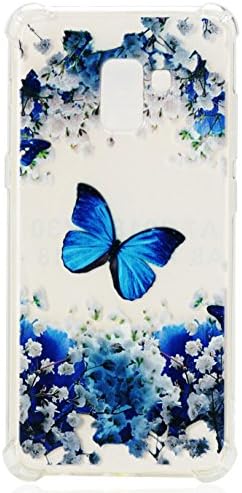 Galaxy A8 Plus 2018 Case Accessories Fashion Back HD Clear Ultra Slim Protective Shock-Absorption Bumper Cover Anti-Scratch Fit Samsung A8Plus A8+ 2018 Smartphone -Not for GalaxyA8 2018 Blue Butterfly