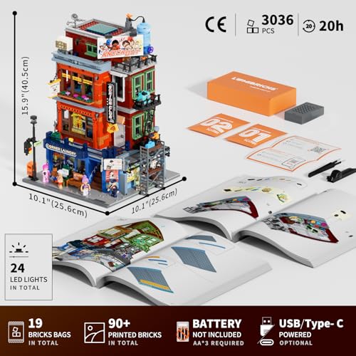 LUMIBRICKS Street Fusion Boxing Club Lighting Building Bricks Set - City Town Modular Playset Collection Display kit with Minifigures 3036 Pcs for Adults & Teens & Life Enthusiasts