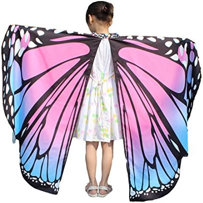 Halloween Costume Fairy Shawl Festival Rave Dress Butterfly Wings for Girls Kids Blue and Pink