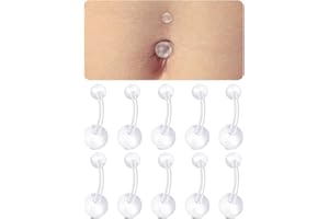 8pcs 14g Clear Belly Button Rings Retainer Plastic Belly Ring Curved Barbell Belly Button Retainers 14 Gauge Clear Belly Ring