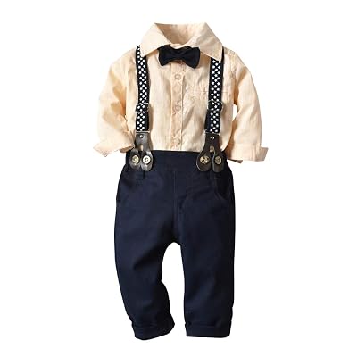 Baby Boys Pants Sets, Infant Long Sleeve Shirt + Pants + Bow Tie...
