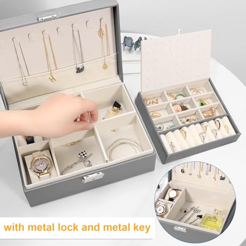 NUZEKY Jewelry Box Organizer for Women Girls, 2 Layer Jewelry Organizer