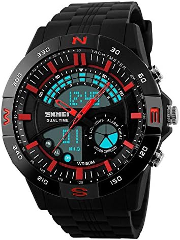 Sayeah Mens Boys Watches Digital Sports Watch Electronic Military Divers Watch Waterproof Electronics LED Lights Rubber Band Simple Fashion Design Business Casual Watches (RED)