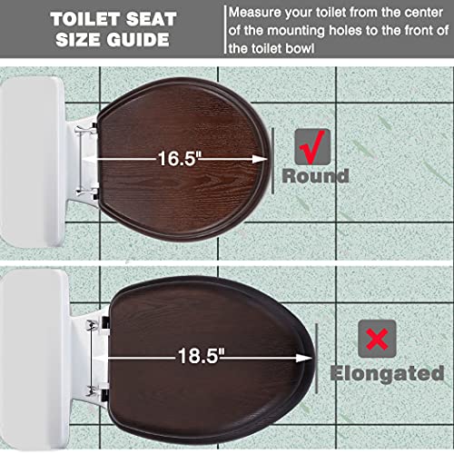 Wood Toilet Seat, Round Toilet Seats for Standard Toilets, Durable Chrome Hinges, Natural Wood