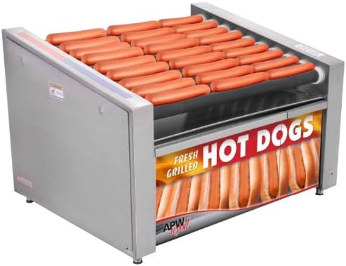 APW Wyott HRS-31BW 24" Hot Dog Roller Grill with Slanted Tru-Turn Rollers and Bun Warmer - 120V