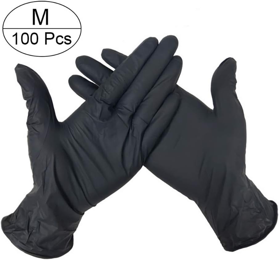 YoungJay Nitrile Disposable Gloves, Powder Free, Food Grade Gloves, Latex Free, Box of 100, Medium Size, Black