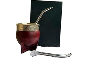 MATEAR Mate Imperial Argentino Kit Mate, With Straw Tea Gourd Mug One Bombilla (Straw), Wrapped Handmade Leather, Includes Pr