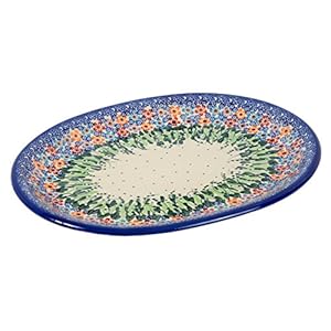 Traditional Polish Pottery, Handcrafted Oval Banquet Serving Platter 34cm, Boleslawiec Style Pattern, S.201.Daisy